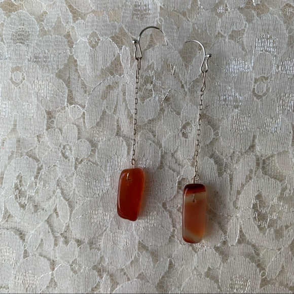 New Carnelian Stone Drop Sterling Silver Earrings - Picture 6 of 7